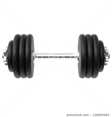 Dumbbell, realistic 3D vector barbell with multiple weight plates for gym workout and strength training, sport equipment Dumbbell, realistic 3D vector barbell with multiple weight plates for gym workout and strength training, sport equipment 138693664