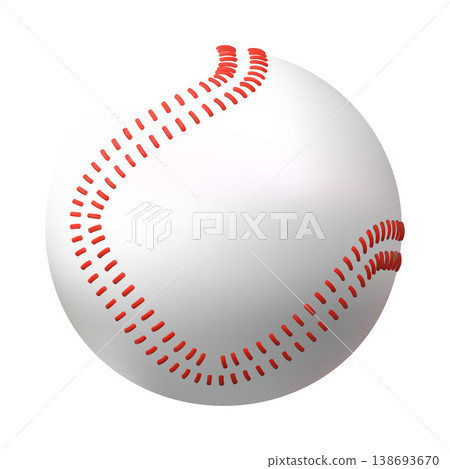 Baseball ball realistic 3D vector icon, white small ball with red stitched pattern, sports equipment for field team game 138693670