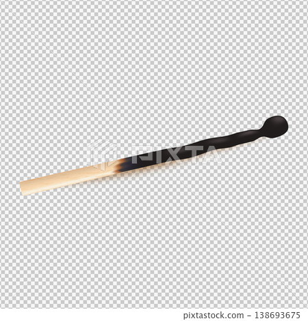 A burnt wooden match, charred, with an ash effect, on a transparent isolated background. A burnt wooden match, charred, with an ash effect, on a transparent isolated background. 138693675