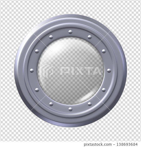 A realistic round metal submarine or spaceship porthole with clear glass and rivets. 138693684