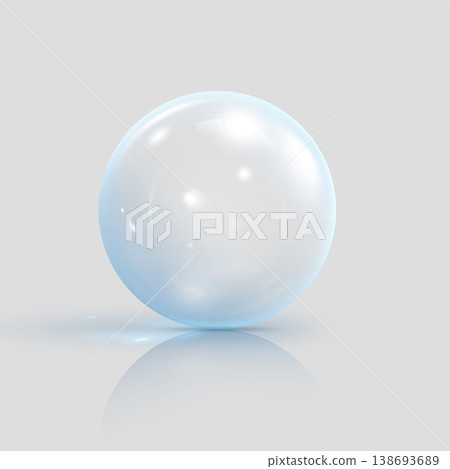 Realistic 3D transparent glass ball with blue glares and shadow reflection, vector volume glossy crystal bubble sphere Realistic 3D transparent glass ball with blue glares and shadow reflection, vector volume glossy crystal bubble sphere 138693689