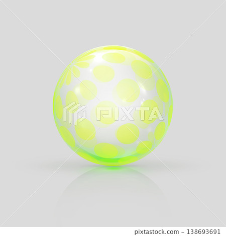 Realistic 3D transparent glass ball with yellow dotted pattern, glares, shadow reflection, vector volume crystal bubble Realistic 3D transparent glass ball with yellow dotted pattern, glares, shadow reflection, vector volume crystal bubble 138693691