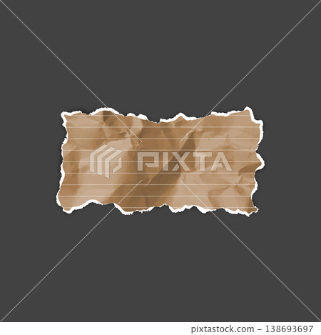 A torn, brown piece of lined paper with a wrinkled texture and jagged edges. A torn, brown piece of lined paper with a wrinkled texture and jagged edges. 138693697