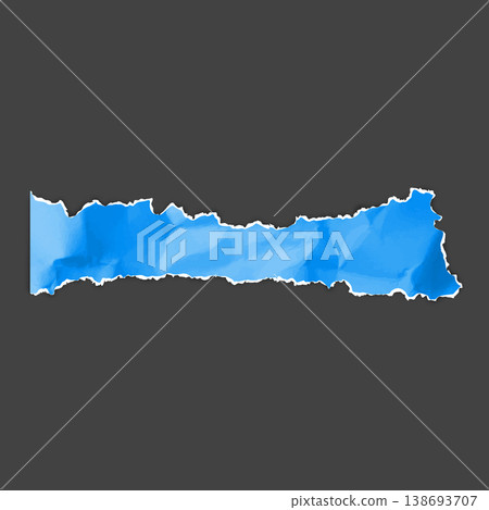 Blue crumpled torn paper strip, vector realistic torn sheet of paper fragment, creased colored scrap with ripped edges Blue crumpled torn paper strip, vector realistic torn sheet of paper fragment, creased colored scrap with ripped edges 138693707