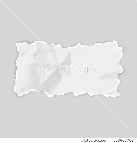 A torn piece of white, crumpled paper, rectangular, with jagged edges. A torn piece of white, crumpled paper, rectangular, with jagged edges. 138693708