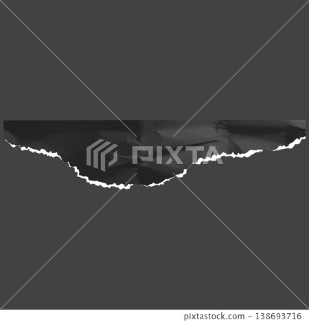 Black crumpled torn paper strip, vector realistic torn sheet, wrinkled scrap ripped piece with straight upper edge Black crumpled torn paper strip, vector realistic torn sheet, wrinkled scrap ripped piece with straight upper edge 138693716