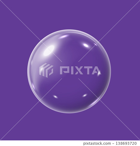 Realistic 3D glass ball with glares and highlight effect, vector glossy transparent volume glass sphere bubble on purple Realistic 3D glass ball with glares and highlight effect, vector glossy transparent volume glass sphere bubble on purple 138693720