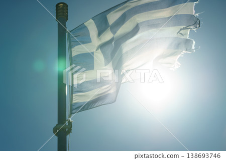 Greek flag waving o wind. 138693746