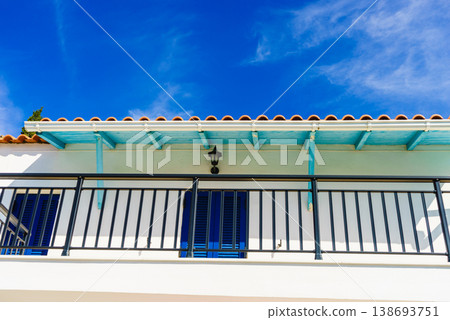 Greek blue window shutters 138693751