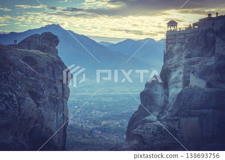 Sunset over Varlaam monastery in Meteora, Greece Sunset over Varlaam monastery in Meteora, Greece 138693756