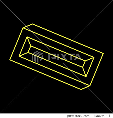 Impossible shape. Sacred geometry. Optical illusion figure. Abstract eternal geometric object. Impossible endless outline shape. Optical art. Impossible geometry shape on a black background. Line art. Impossible shape. Sacred geometry. Optical illusion figure. Abstract eternal geometric object. Impossible endless outline shape. Optical art. Impossible geometry shape on a black background. Line art. 138693991