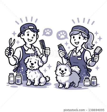 Dog Grooming Salon Workers with Cute Pets Dog Grooming Salon Workers with Cute Pets 138694095
