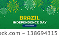 Brazil Independence Day horizontal banner with fireworks, bold typography and patriotic colors. National holiday celebration template in flat style. Vector illustration 138694315