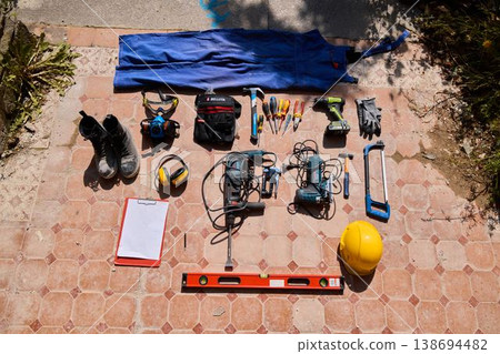 Property upkeep supplies assembled with inspection documents present 138694482
