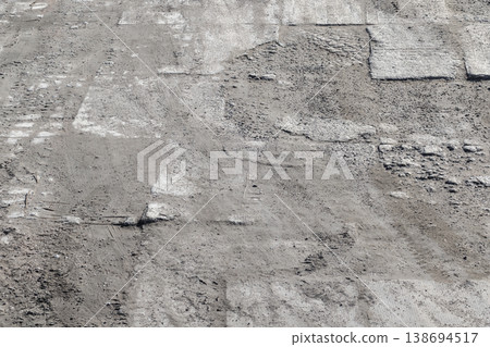 Close-up view of a rough, muddy construction road Close-up view of a rough, muddy construction road 138694517