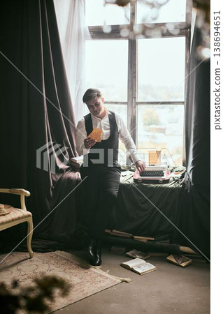 Leather craftsman repairing sole with tools in workspace 138694651