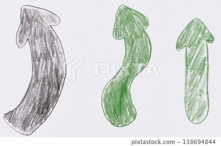 Three arrows of different shapes drawn in pencil on a white background, pointing upwards Three arrows of different shapes drawn in pencil on a white background, pointing upwards 138694844
