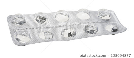 Empty blister pack of round pills on isolated background 138694877