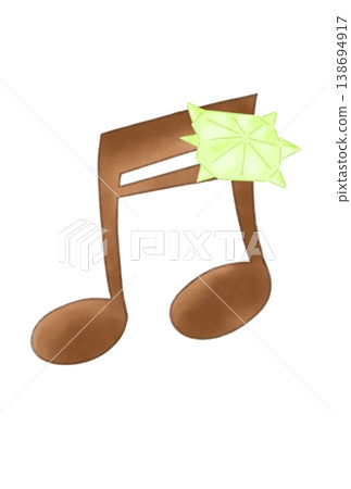 一個音符，上面附著一隻用摺紙做成的烏龜。 138694917