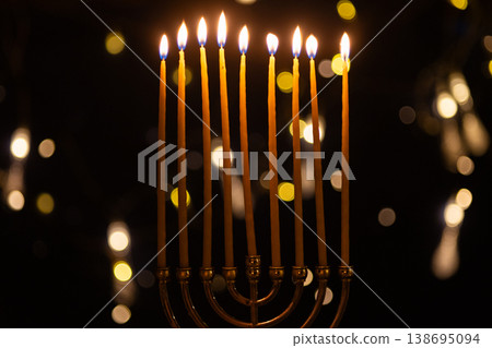 hanukkah Menorah - Candles With Glittering And David Stars hanukkah Menorah - Candles With Glittering And David Stars 138695094