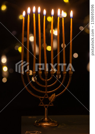 hanukkah Menorah - Candles With Glittering And David Stars hanukkah Menorah - Candles With Glittering And David Stars 138695096