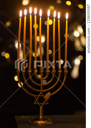 hanukkah Menorah - Candles With Glittering And David Stars hanukkah Menorah - Candles With Glittering And David Stars 138695097