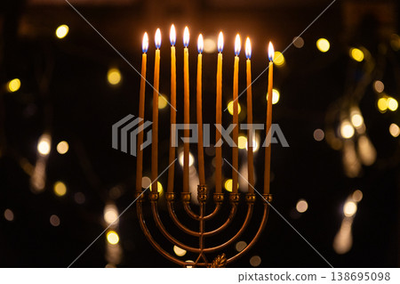 hanukkah Menorah - Candles With Glittering And David Stars hanukkah Menorah - Candles With Glittering And David Stars 138695098
