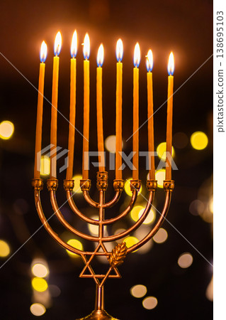 hanukkah Menorah - Candles With Glittering And David Stars hanukkah Menorah - Candles With Glittering And David Stars 138695103