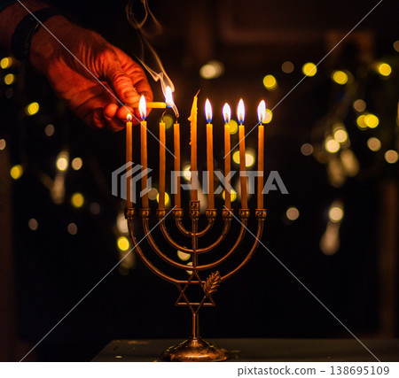 hanukkah Menorah - Candles With Glittering And David Stars hanukkah Menorah - Candles With Glittering And David Stars 138695109
