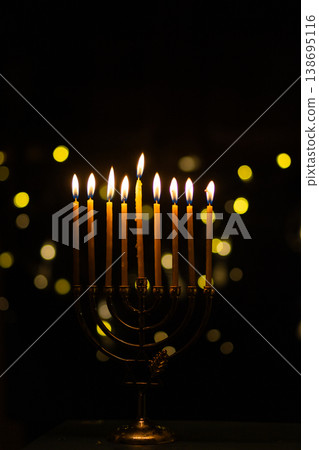 hanukkah Menorah - Candles With Glittering And David Stars 138695116