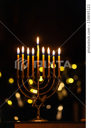 hanukkah Menorah - Candles With Glittering And David Stars hanukkah Menorah - Candles With Glittering And David Stars 138695121