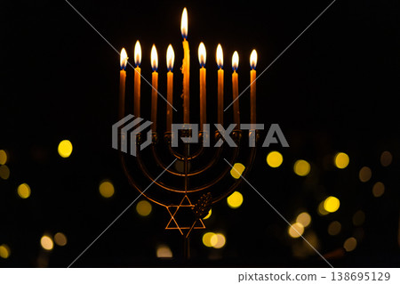 hanukkah Menorah - Candles With Glittering And David Stars hanukkah Menorah - Candles With Glittering And David Stars 138695129