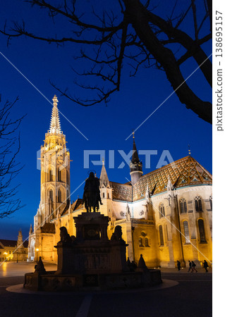 the Matthias Church in Budapest at blue hour Hungary Europe the Matthias Church in Budapest at blue hour Hungary Europe 138695157