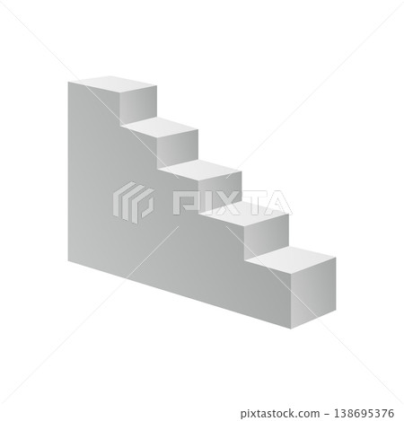 Minimal vector 3D staircase with steps. Side view geometric stair design in grey gradient tones. Minimal vector 3D staircase with steps. Side view geometric stair design in grey gradient tones. 138695376