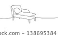Lounge chaise with cushion in minimalist line drawing. Relaxing furniture for modern interior design 138695384