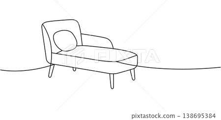 Lounge chaise with cushion in minimalist line drawing. Relaxing furniture for modern interior design 138695384