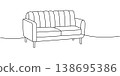 Modern two-seater sofa in clean line drawing. Minimalist couch with soft cushions and vertical stitching 138695386