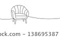 Cozy rounded armchair in minimal line art. Modern single-seater furniture with vertical upholstery seams 138695387