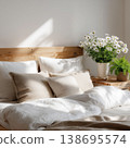 Cozy Bedroom with Sunlit Daisies and Soft Pillows 138695574