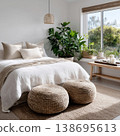 Bright cozy bedroom with plants and natural decor 138695613