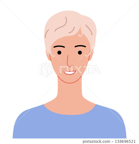 Kiss curls hairstyle flat vector front view, curled hair shape decorative waves composition for avatar, beauty app Kiss curls hairstyle flat vector front view, curled hair shape decorative waves composition for avatar, beauty app 138696521