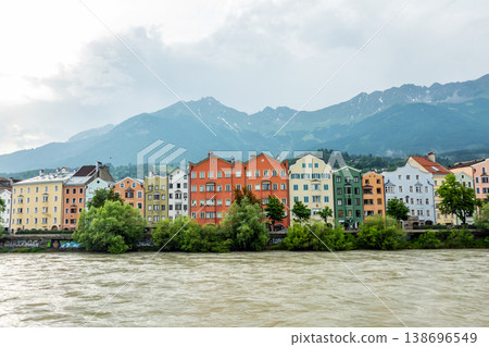 Innsbruck in cloudy day with sun, Austria town with colorful hou Innsbruck in cloudy day with sun, Austria town with colorful hou 138696549