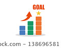 Business image of goal achievement: upward arrow and stacked blocks/vector 138696581