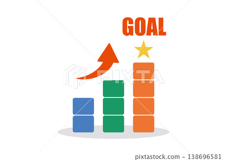 Business image of goal achievement: upward arrow and stacked blocks/vector Business image of goal achievement: upward arrow and stacked blocks/vector 138696581
