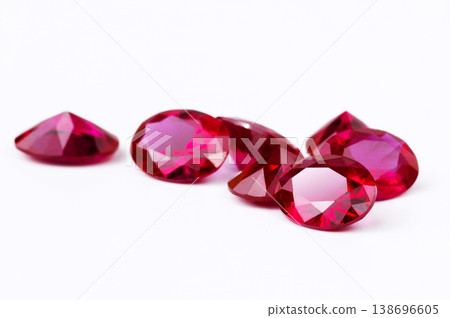 Red Ruby gemstone Round Cut isolate on white background, close up shot Red Ruby gemstone Round Cut isolate on white background, close up shot 138696605