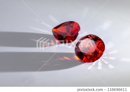 Red Ruby gemstone Round Cut isolate on white background, close up shot 138696611