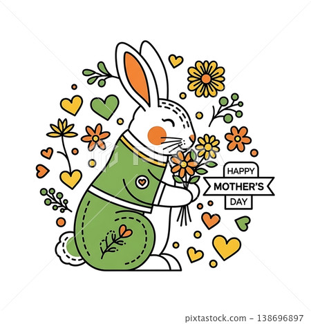 Happy Mothers Day Cartoon Rabbit Bouquet. 138696897