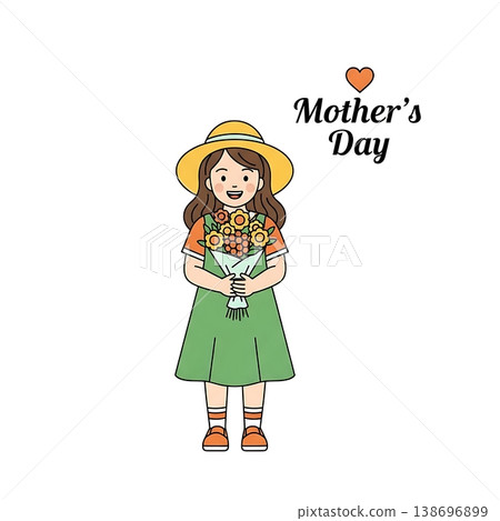Happy little girl holding sunflowers bouquet. 138696899