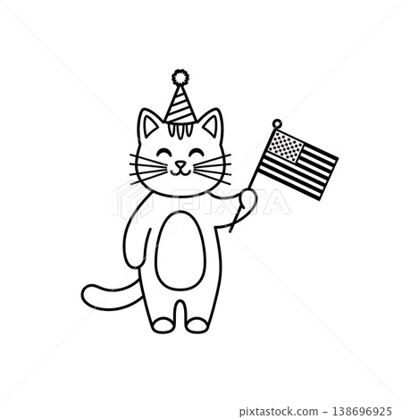 American cat holding flag and party hat. 138696925