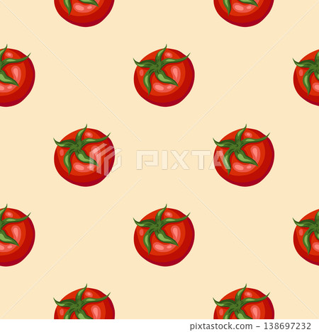 Red tomato cherry vector seamless pattern. Hand drawn vegetables staggered on beige background. Organic garden food for restaurant menu design. Natural kitchen ornament for wallpaper and packaging. 138697232